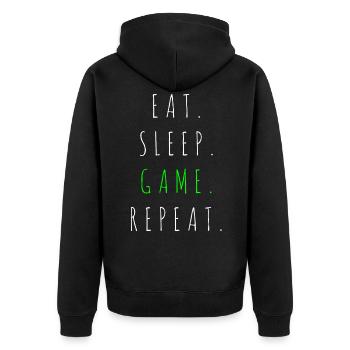Eat Sleep Game Repeat - Unisex Premium Bio Zip Hoodie - Schwarz - Hinten - Nico (187cm)