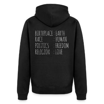 Links Liberal Earth People Freedom Love - Unisex Premium Organic Zip Hoodie - black - Back - Nico (187cm)