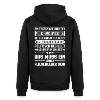 Fliesenleger Spruch Geschenk - Unisex Premium Bio Zip Hoodie - Schwarz - Hinten - Nico (187cm)