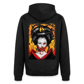 Zombie geisha horror man woman scary blood - Unisex Premium Organic Zip Hoodie - black - Back - Nico (187cm)