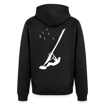 WIND SURF SHIRT - Unisex Premium Bio Zip Hoodie - Schwarz - Hinten - Nico (187cm)