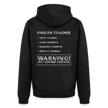 Englischlehrer T-Shirt - Unisex Premium Bio Zip Hoodie - Schwarz - Hinten - Nico (187cm)