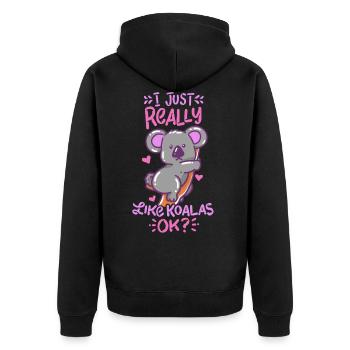 Koala - Unisex Premium Bio Zip Hoodie - Schwarz - Hinten - Nico (187cm)