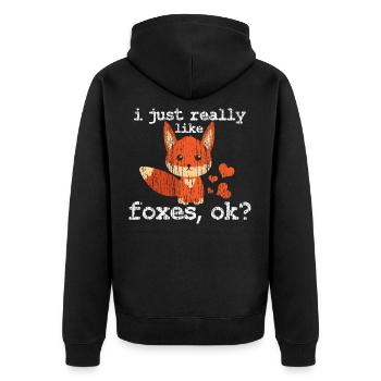Fox - Unisex Premium Organic Zip Hoodie - black - Back - Nico (187cm)