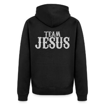 Christen - Unisex Premium Bio Zip Hoodie - Schwarz - Hinten - Nico (187cm)