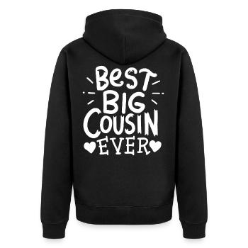 Great cousin - Unisex Premium Organic Zip Hoodie - black - Back - Nico (187cm)