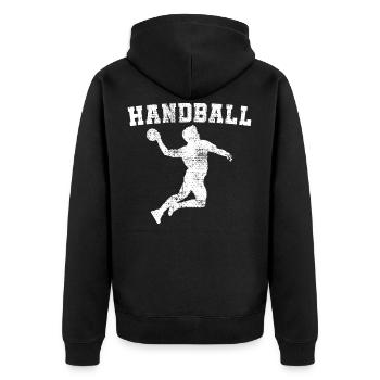 Handball Spieler - Unisex Premium Bio Zip Hoodie - Schwarz - Hinten - Nico (187cm)