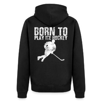 Eishockey - Unisex Premium Bio Zip Hoodie - Schwarz - Hinten - Nico (187cm)