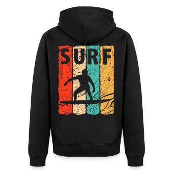 Surfer surfing surfboard sea wave - Unisex Premium Organic Zip Hoodie - black - Back - Nico (187cm)