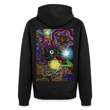 Psychedelisches Universum - Unisex Premium Bio Zip Hoodie - Schwarz - Hinten - Nico (187cm)