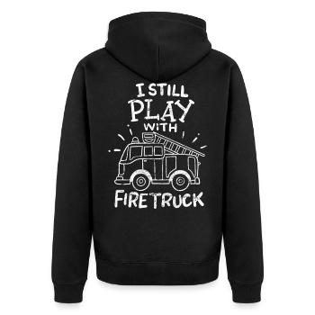 Feuerwehrauto - Unisex Premium Bio Zip Hoodie - Schwarz - Hinten - Nico (187cm)