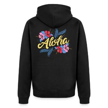 Aloha - Unisex Premium Bio Zip Hoodie - Schwarz - Hinten - Nico (187cm)