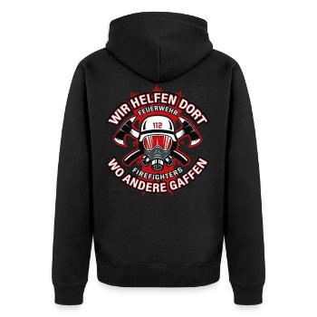 Feuerwehr Feuerwehrmann Helfen gaffen Geschenk - Unisex Premium Bio Zip Hoodie - Schwarz - Hinten - Nico (187cm)