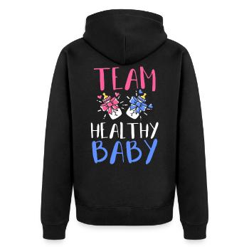 Gender Enthüllungsparty - Unisex Premium Bio Zip Hoodie - Schwarz - Hinten - Nico (187cm)