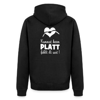 Kannst keen platt, fehlt di wat! - Unisex Premium Bio Zip Hoodie - Schwarz - Hinten - Nico (187cm)