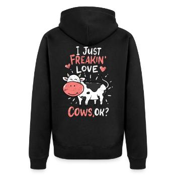 cows - Unisex Premium Bio Zip Hoodie - Schwarz - Hinten - Nico (187cm)