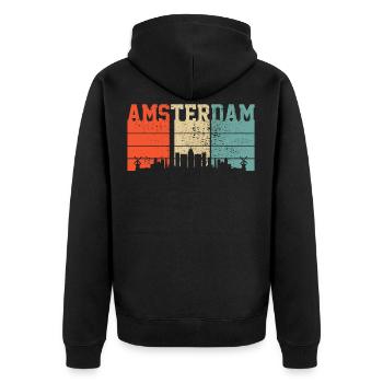 Amsterdam Souvenir - Unisex Premium Bio Zip Hoodie - Schwarz - Hinten - Nico (187cm)