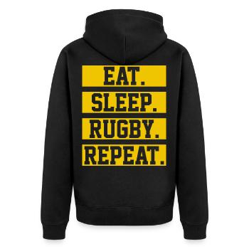 Rugby - Unisex Premium Bio Zip Hoodie - Schwarz - Hinten - Nico (187cm)