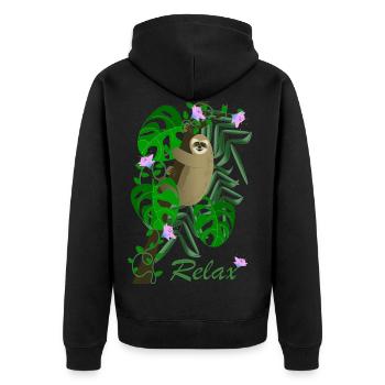 Faultier - Unisex Premium Bio Zip Hoodie - Schwarz - Hinten - Nico (187cm)
