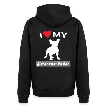 Französische Bulldogge - Unisex Premium Bio Zip Hoodie - Schwarz - Hinten - Nico (187cm)