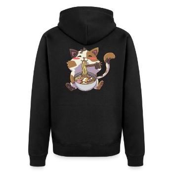 Ramen Neko Katze Kawaii - Unisex Premium Bio Zip Hoodie - Schwarz - Hinten - Nico (187cm)