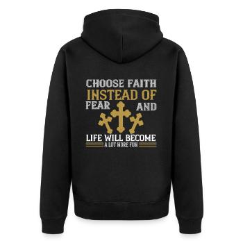 Christlich - Unisex Premium Bio Zip Hoodie - Schwarz - Hinten - Nico (187cm)