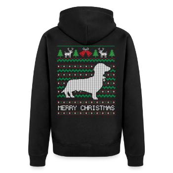 Weihnachts-Dackel - Unisex Premium Bio Zip Hoodie - Schwarz - Hinten - Nico (187cm)
