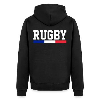 Rugby Frankreich - Unisex Premium Bio Zip Hoodie - Schwarz - Hinten - Nico (187cm)