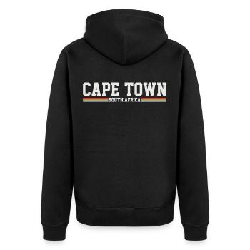 Kapstadt Südafrika - Unisex Premium Bio Zip Hoodie - Schwarz - Hinten - Nico (187cm)