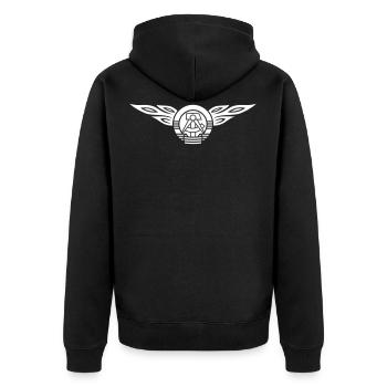 GDR flames crest 1c - Unisex Premium Organic Zip Hoodie - black - Back - Nico (187cm)