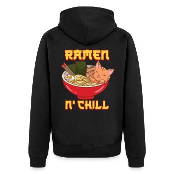 Ramen Katze Anime - Unisex Premium Bio Zip Hoodie - Schwarz - Hinten - Nico (187cm)