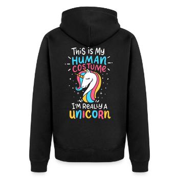 Einhorn - Unisex Premium Bio Zip Hoodie - Schwarz - Hinten - Nico (187cm)