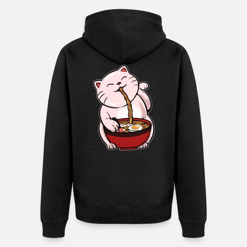 Chat ramen kawaii - Veste à capuche bio Premium Unisexe - noir