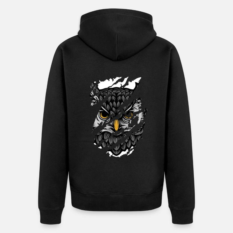 Owl - Eule - Unisex Premium Bio Zip Hoodie - Schwarz