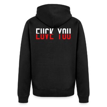 Fuck You Love You Geschenkidee - Unisex Premium Bio Zip Hoodie - Schwarz - Hinten - Nico (187cm)