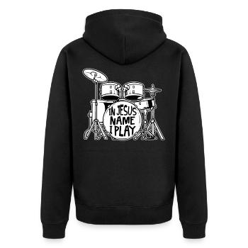 Schlagzeuger Christian - Unisex Premium Bio Zip Hoodie - Schwarz - Hinten - Nico (187cm)