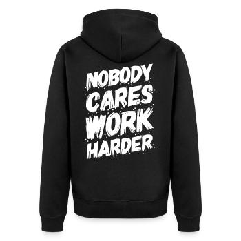 Gym training motivating - Unisex Premium Organic Zip Hoodie - black - Back - Nico (187cm)