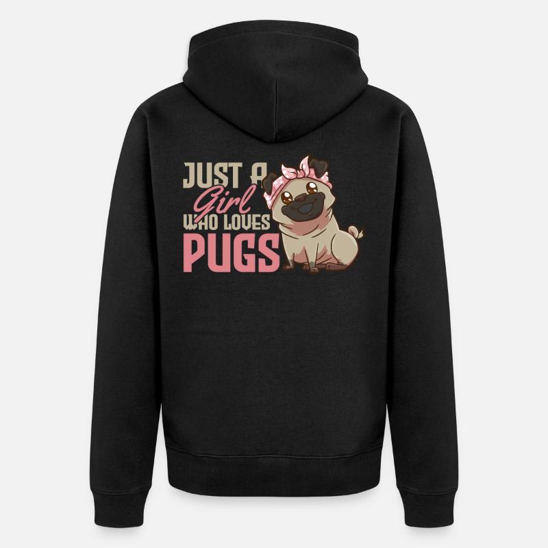 Mops Hund Mädchen - Unisex Premium Bio Zip Hoodie - Schwarz