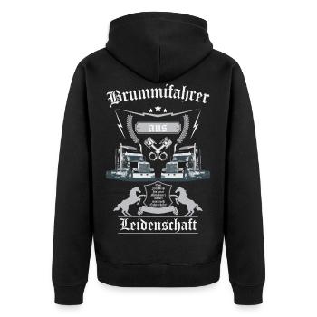 Trucker aus Leidenschaft - Unisex Premium Bio Zip Hoodie - Schwarz - Hinten - Nico (187cm)
