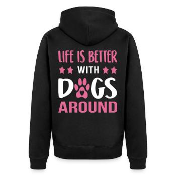 Das Leben ist besser mit Hunden - Unisex Premium Bio Zip Hoodie - Schwarz - Hinten - Nico (187cm)
