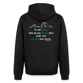 Berg Spruch - Unisex Premium Bio Zip Hoodie - Schwarz - Hinten - Nico (187cm)
