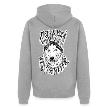 Husky - sleep all day, party never! - Unisex Premium Bio Zip Hoodie - Grau meliert - Hinten - Nico (187cm)