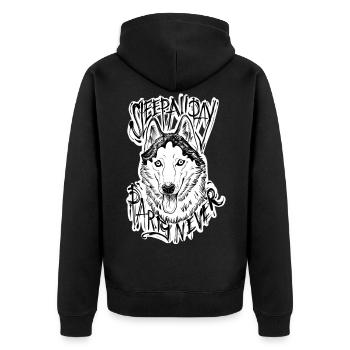 Husky - sleep all day, party never! - Unisex Premium Bio Zip Hoodie - Schwarz - Hinten - Nico (187cm)