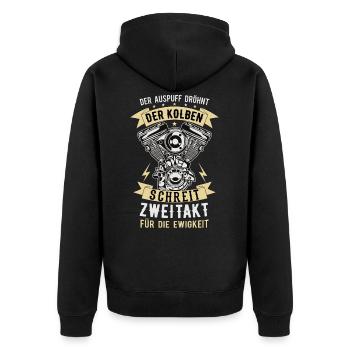 Mofa Moped Motorrad Zweitakt Spruch - Unisex Premium Bio Zip Hoodie - Schwarz - Hinten - Nico (187cm)