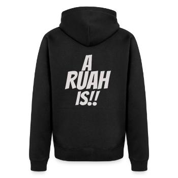 A Ruah IS Bayrisch Boarisch Dialekt Geschenk - Unisex Premium Bio Zip Hoodie - Schwarz - Hinten - Nico (187cm)