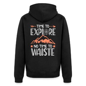 Explore Mountains Saying - Unisex Premium Organic Zip Hoodie - black - Back - Nico (187cm)