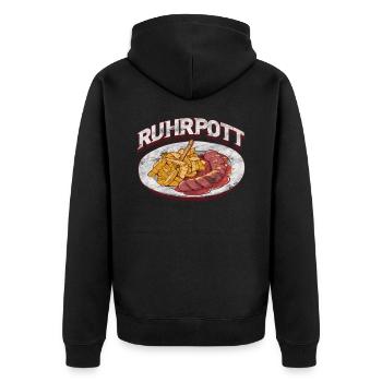 Currywurst Bratwurst Ruhrpott Spruch NRW Zeche - Unisex Premium Bio Zip Hoodie - Schwarz - Hinten - Nico (187cm)
