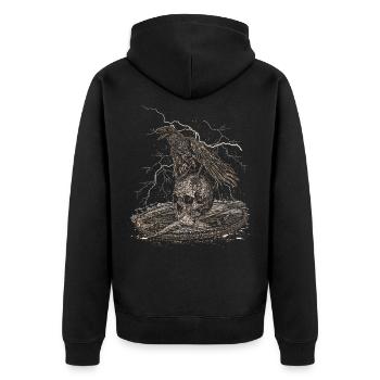 WIKINGER RABE SCHÄDEL WIKINGER AXT UND SCHWERT - Unisex Premium Bio Zip Hoodie - Schwarz - Hinten - Nico (187cm)