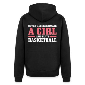 Basketball Mädchen Basketballerin - Unisex Premium Bio Zip Hoodie - Schwarz - Hinten - Nico (187cm)