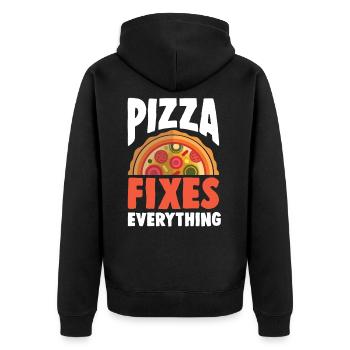 Pizza Food Lustig Spruch Essen - Unisex Premium Bio Zip Hoodie - Schwarz - Hinten - Nico (187cm)